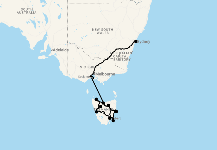 Karte 22 Tage Under Down Under - Teuflisch spannendes Tasmanien