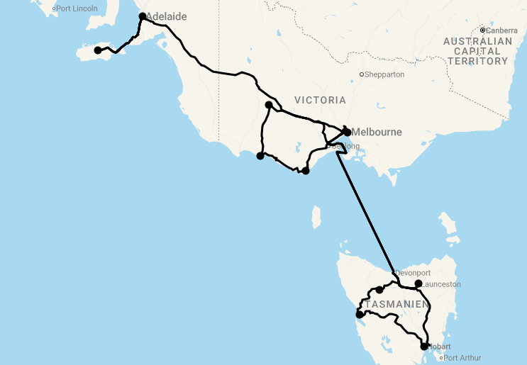 Karte 14 Tage Australiens Süden mit Tasmanien
