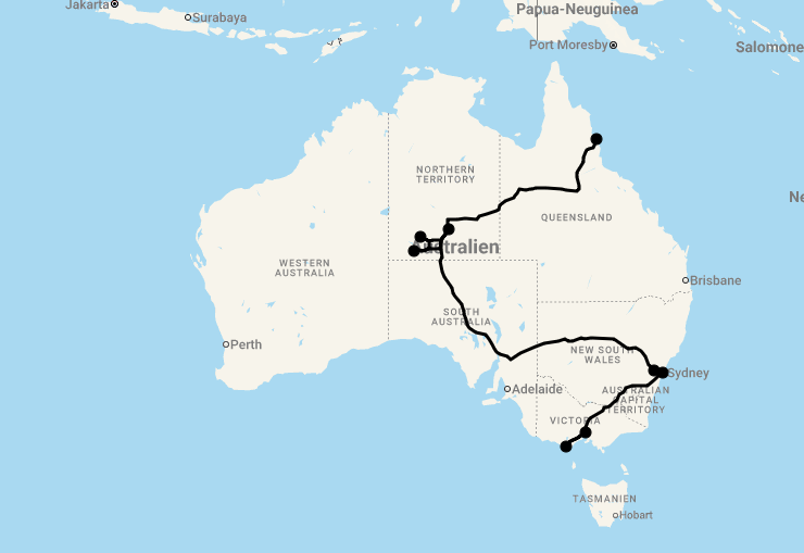 Karte 14 Tage Discover Australia