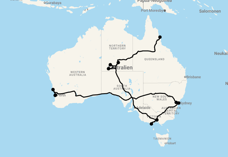 Karte 17 Tage Discover Australia