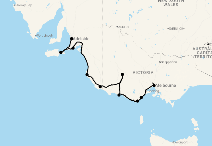 Karte 19 Tage Highlights im südlichen Australien