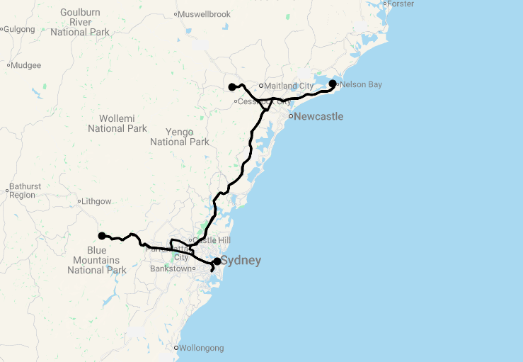 Karte 10 Tage Best of New South Wales