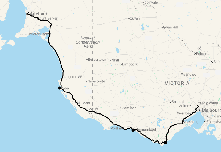 Karte 5 Tage Von Melbourne nach Adelaide (Great Ocean Road Spectacular)