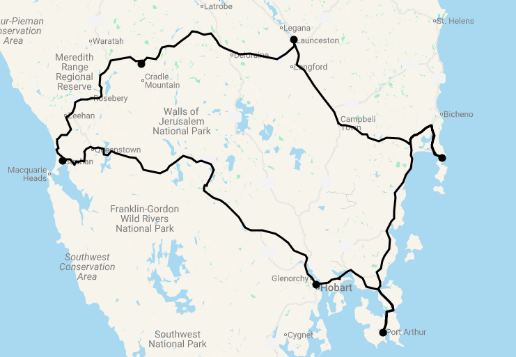 Karte 9 Tage Best of Tasmania