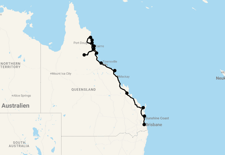 Karte 25 Tage Tropisches Erlebnis Queensland