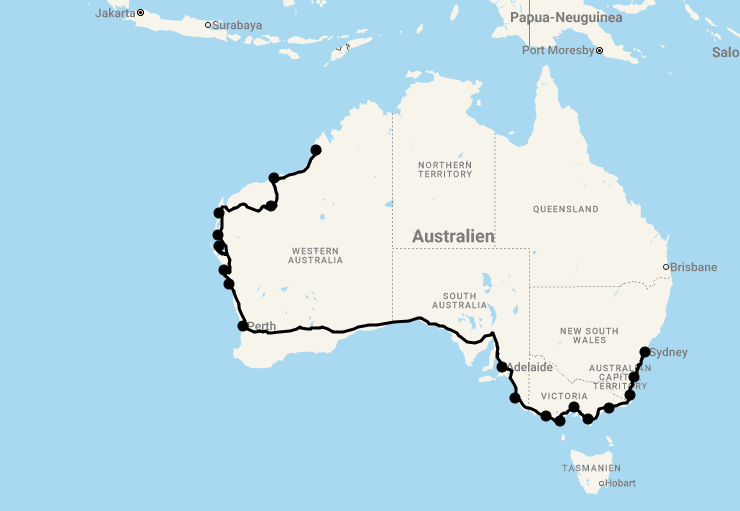 Karte 29 Tage Grand Australia