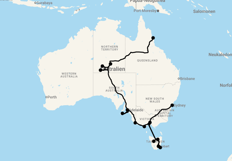 Karte 20 Tage Highlights mit Tasmanien