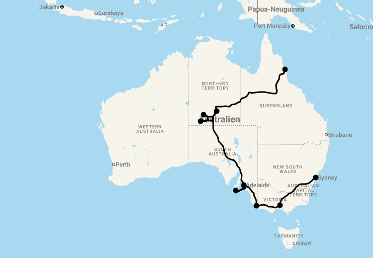 Karte 16 Tage Australiens Highlights