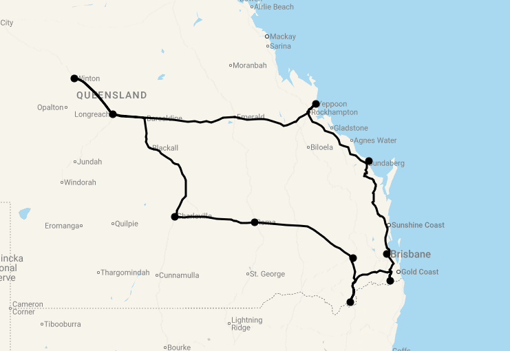Karte Queensland's Outback und südliche Küste