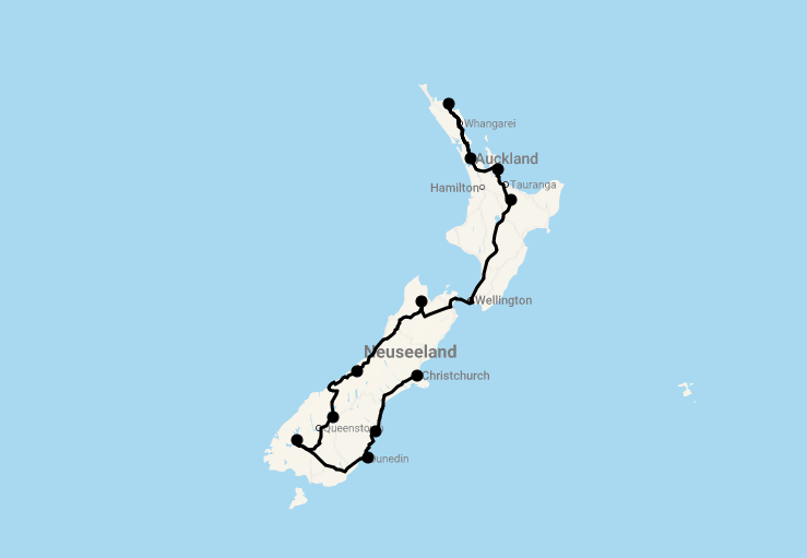 Karte 24 Tage Luxus-Lodges in Neuseeland