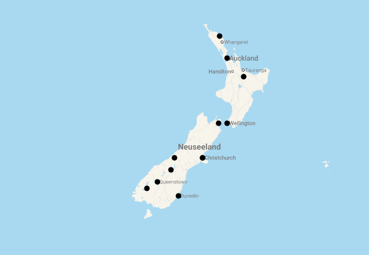 Karte 17 Tage Große Neuseeland Rundreise