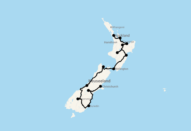 Karte 25 Tage Best of New Zealand