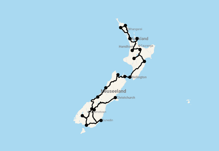 Karte 35 Tage Grand New Zealand