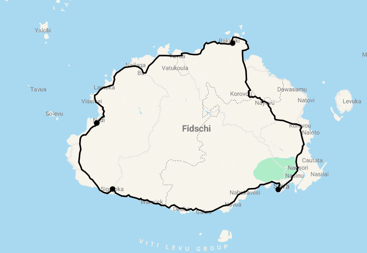 Karte 8 Tage Höhepunkte Fiji Viti Levu