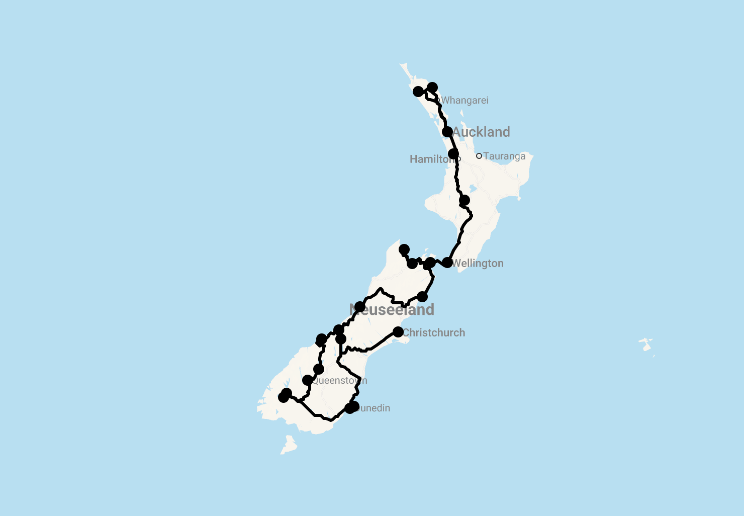 Karte 22 Tage Natürlich Neuseeland