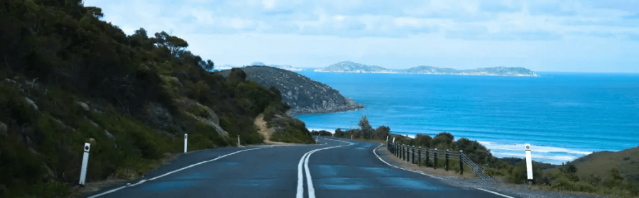 Aussicht von Straße im Wilsons-Promontory-Nationalpark während Australien Reise