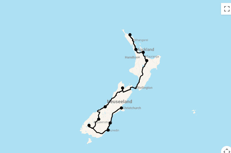 Karte 24 Tage Luxus-Lodges in Neuseeland