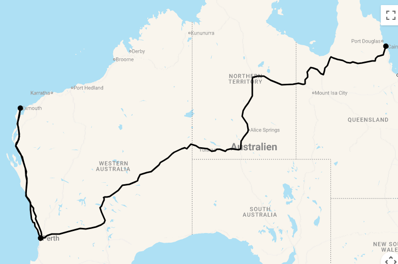 Karte 10 Tage von Küste zu Küste