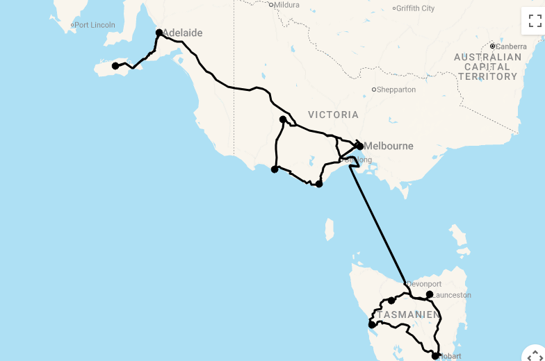 Karte 14 Tage Australiens Süden mit Tasmanien