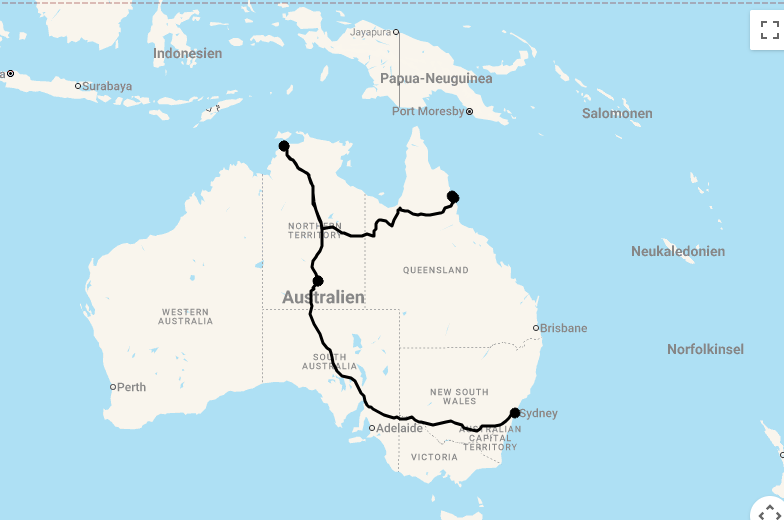 Karte 22 Tage Australien Rundreise