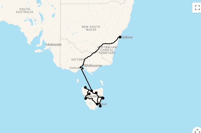 Karte 22 Tage Under Down Under - Teuflisch spannendes Tasmanien