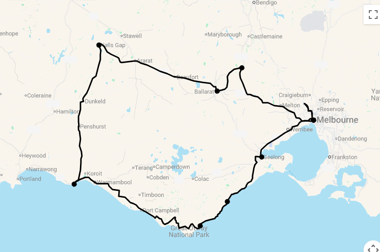Karte 17 Tage Roadtrip durch Victoria