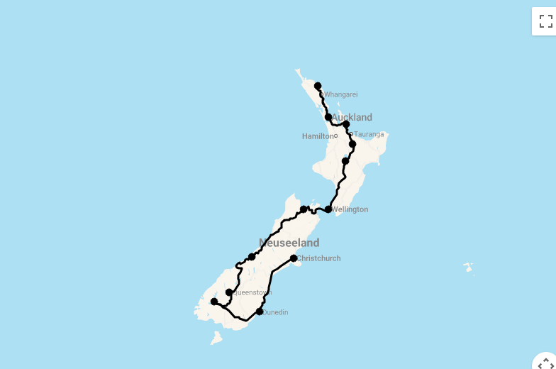 Karte 27 Tage Neuseeland entdecken mit Stopover Singapur (mit Flug)