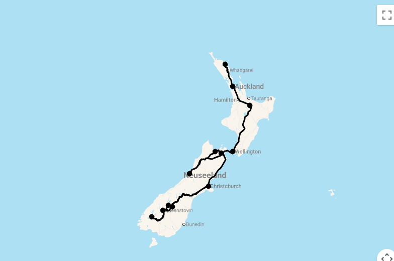 Karte 21 Tage Einzigartiges Neuseeland mit Northland und Te Anau