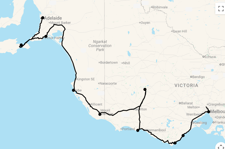Karte 19 Tage Highlights im südlichen Australien