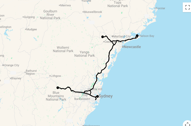 Karte 10 Tage Best of New South Wales