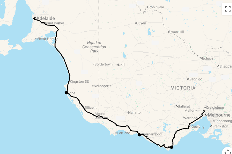 Karte 5 Tage Von Melbourne nach Adelaide (Great Ocean Road Spectacular)