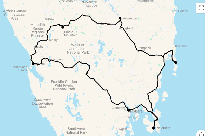 Karte 9 Tage Best of Tasmania