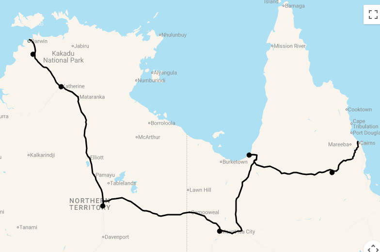 Karte 9 Tage Von Darwin nach Cairns (Tropischer Norden mit Outback)