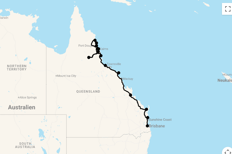 Karte 25 Tage Tropisches Erlebnis Queensland