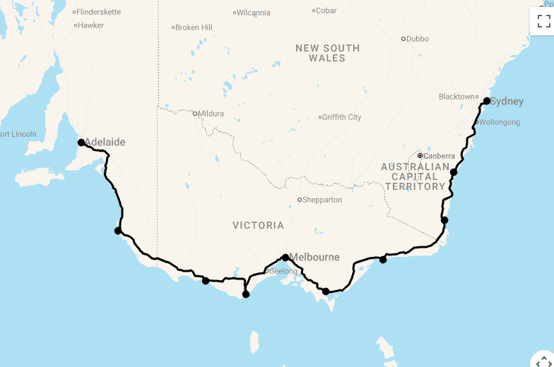 Karte 17 Tage Coastal Drive & Great Ocean Road
