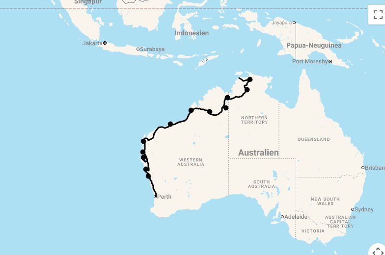 Karte 16 Tage Best of Western Australia