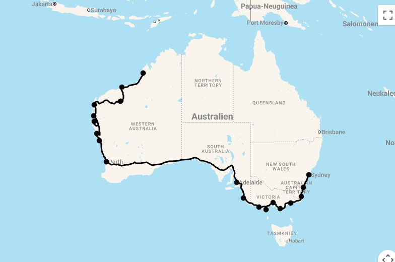 Karte 29 Tage Grand Australia