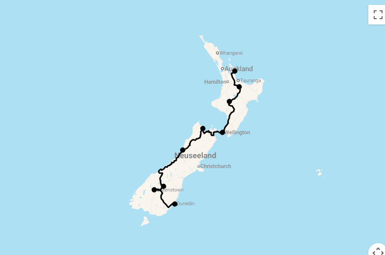 Karte 17 Tage Kiwi Express
